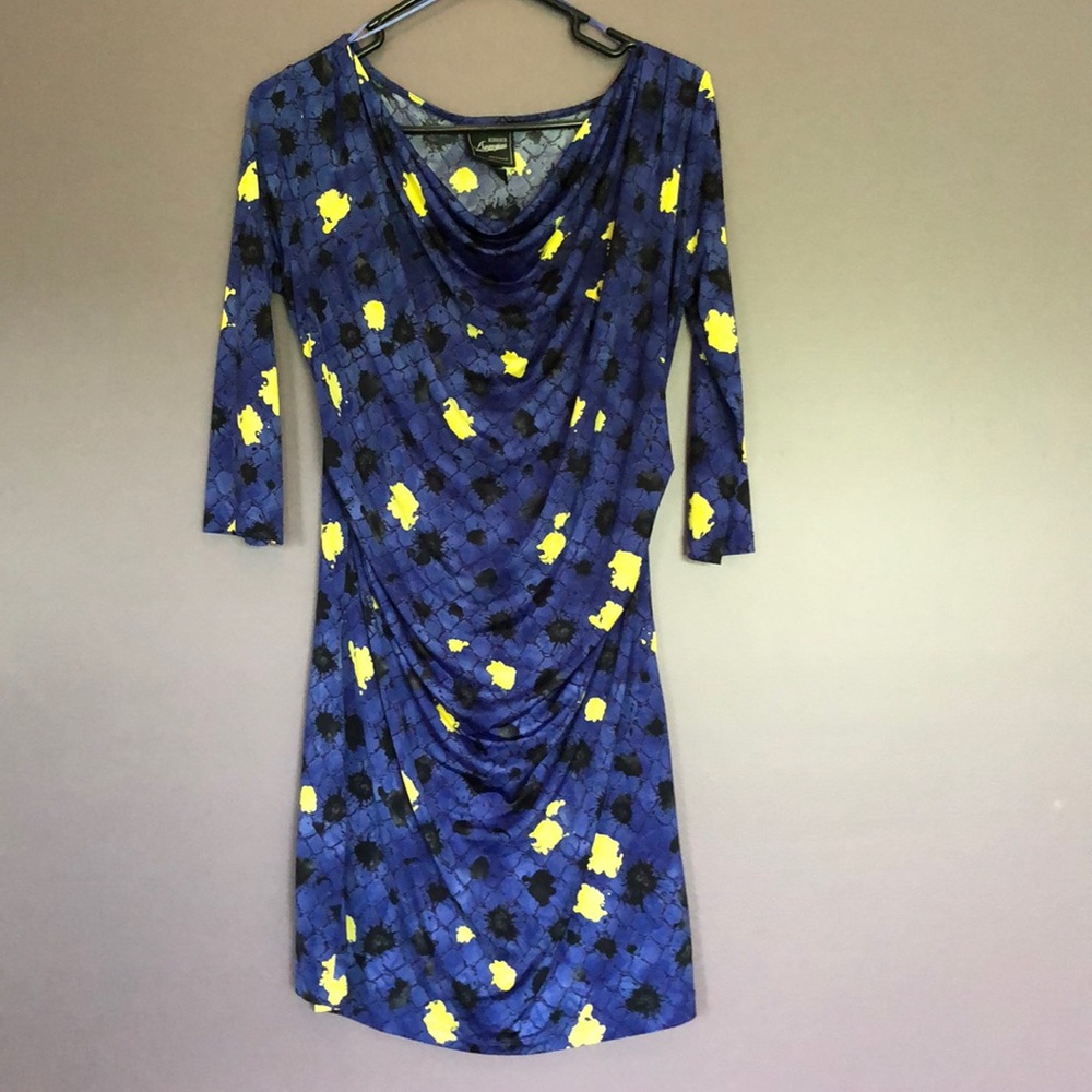 Purple and yellow midi dress